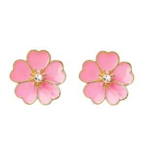 Pink Enamel & Diamond Stud Earrings